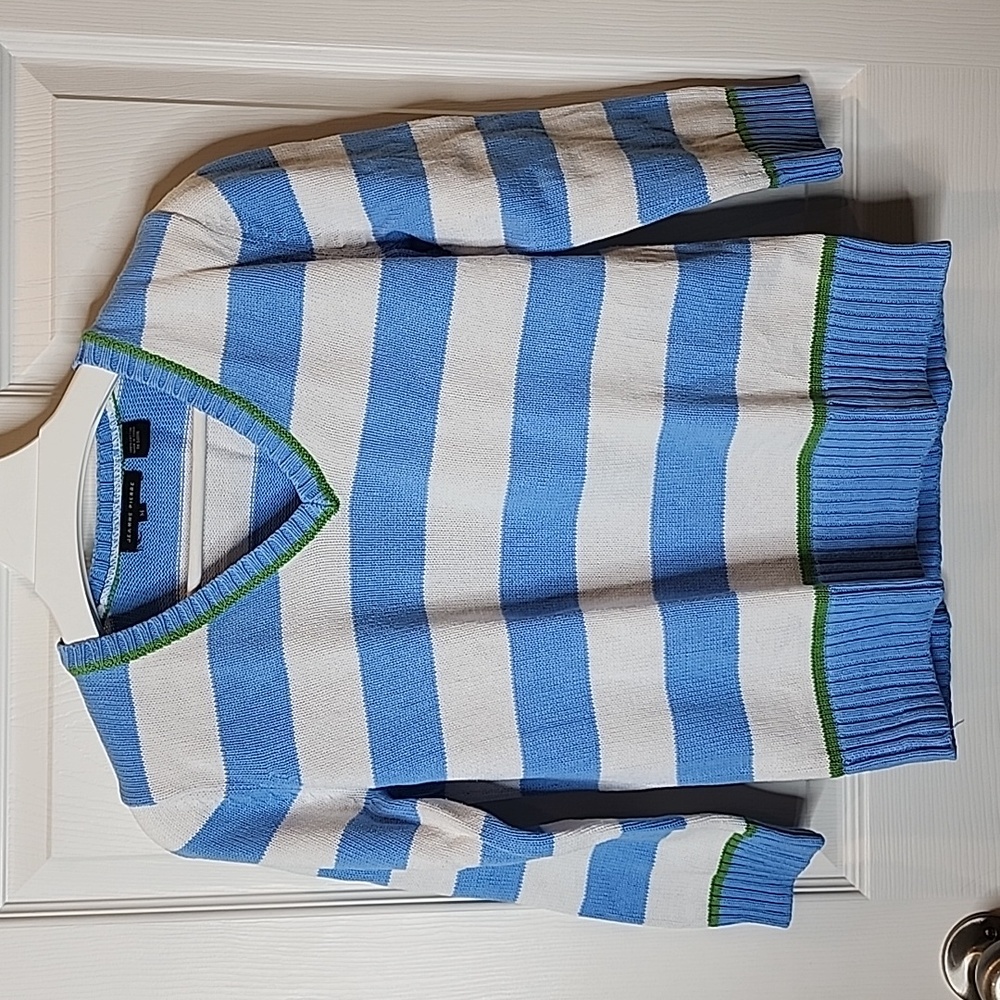 Jeanne Pierre Striped Varsity Sweater V-Neck, Women's Size M